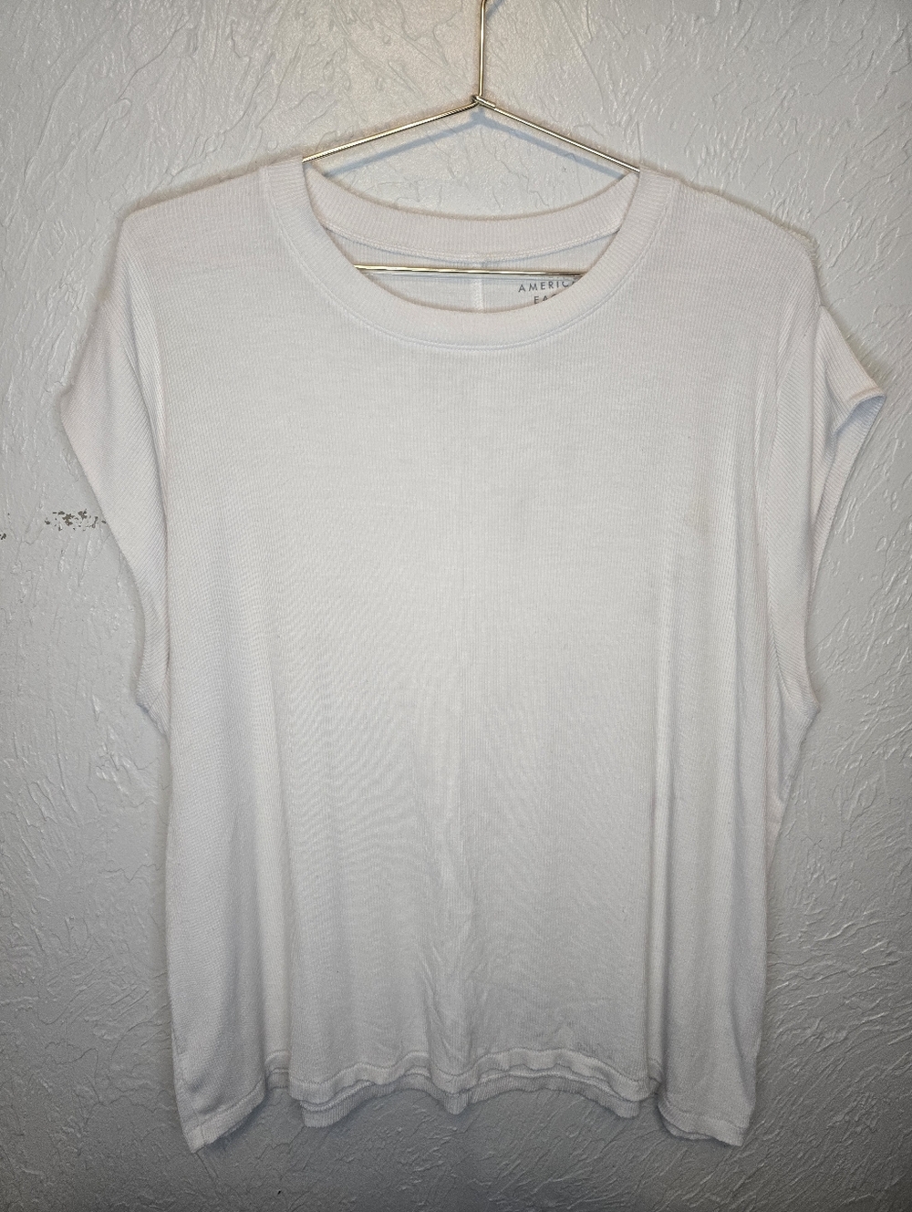 American Eagle Soft & Sexy Rib White Top XL Short Sleeve
